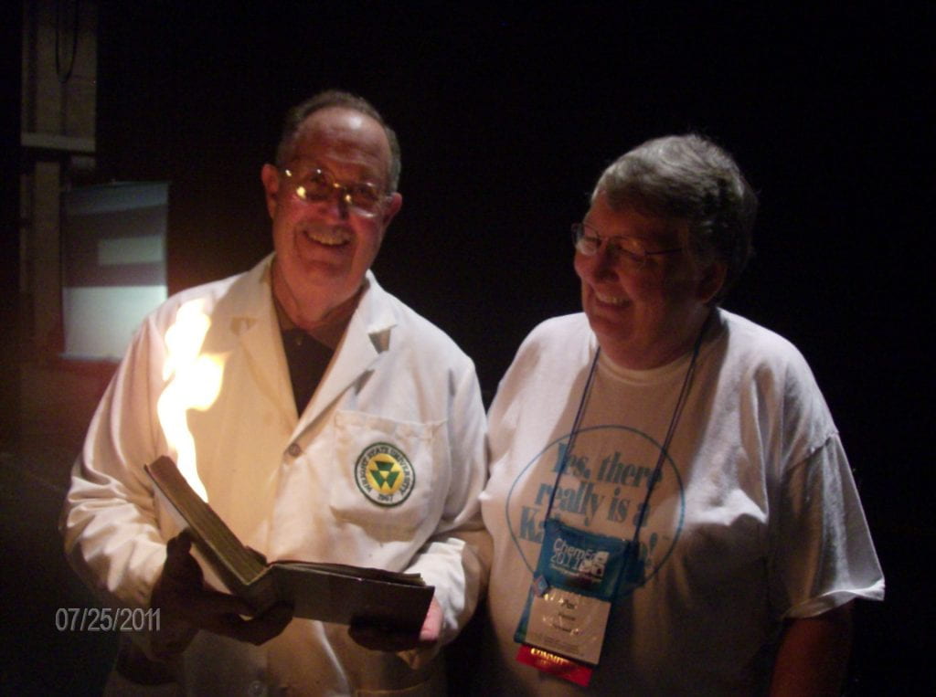 John Fortman and Pat Vance with the famous burning book demo