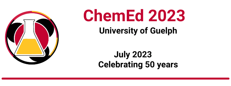 ChemEd 2023 logo with University of Guelph, July 2023, Celebrating 50 years